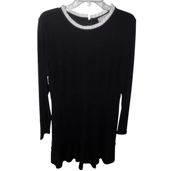 LOFT Black Dress Womens Sz 8 White Ruffle Collar Flowy Dark Romantic goth whimsy - Picture 1 of 10